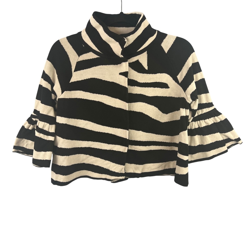 Zebra Print Funnel Neck Silk Blend Cropped Jacket Size M‎ Bell Sleeves